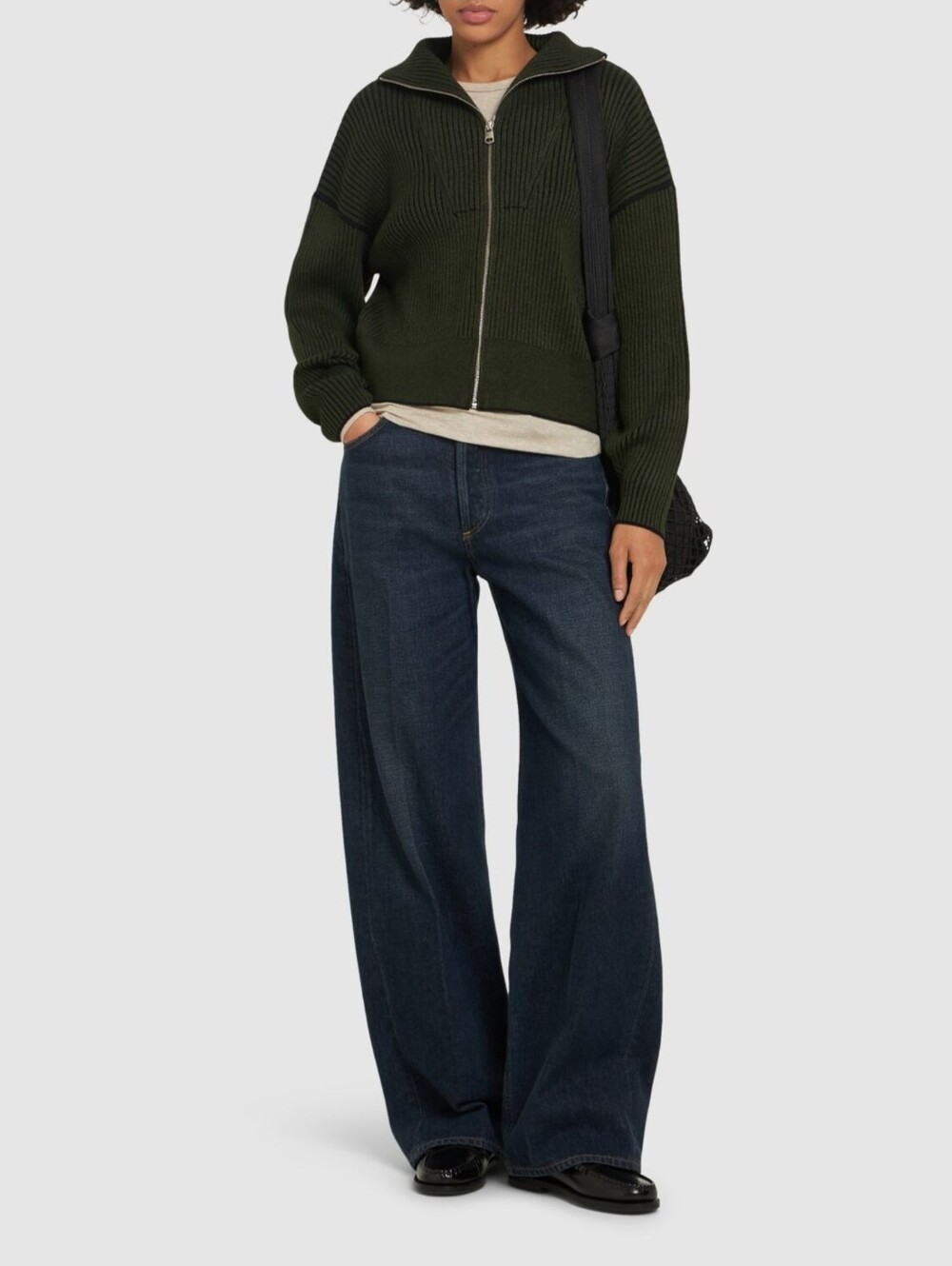 Varley Carmen Rib Knit Full Zip Sweater Green Size Medium